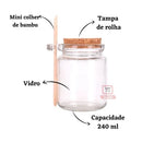 Kit Potes de Vidro 240ml com Tampa Rolha e Colher de Bambu - Entrega Grátis