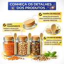 Kit Potes de Vidro 240ml com Tampa Rolha e Colher de Bambu - Entrega Grátis