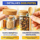 Kit Potes de Vidro 240ml com Tampa Rolha e Colher de Bambu - Entrega Grátis